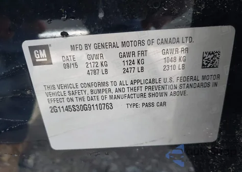 2016 Chevrolet Impala 2Lz z USA, uszkodzony, nr VIN 2G1145S30G9110763